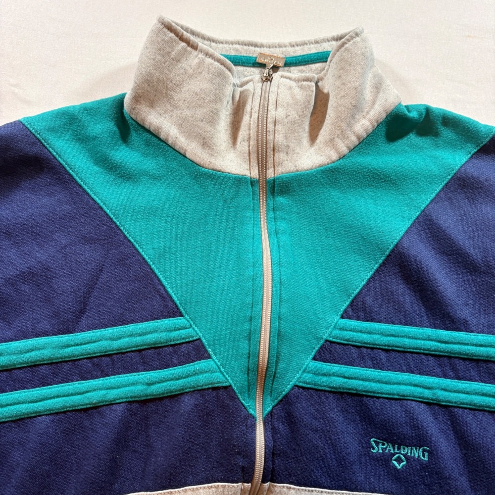 Spalding Track Jacket Mens XL Vintage Colorblock Full Zip Fleece Retro 90s Gray - Picture 3 of 8